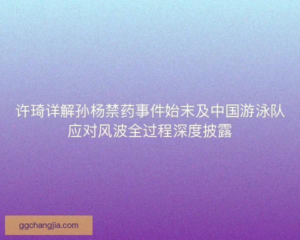 许琦详解孙杨禁药事件始末及中国游泳队应对风波全过程深度披露